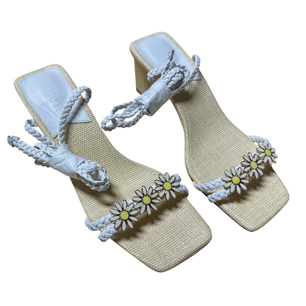 Schutz Floral Mid Heel Sandals Hina White Women's Size 8B New in Box